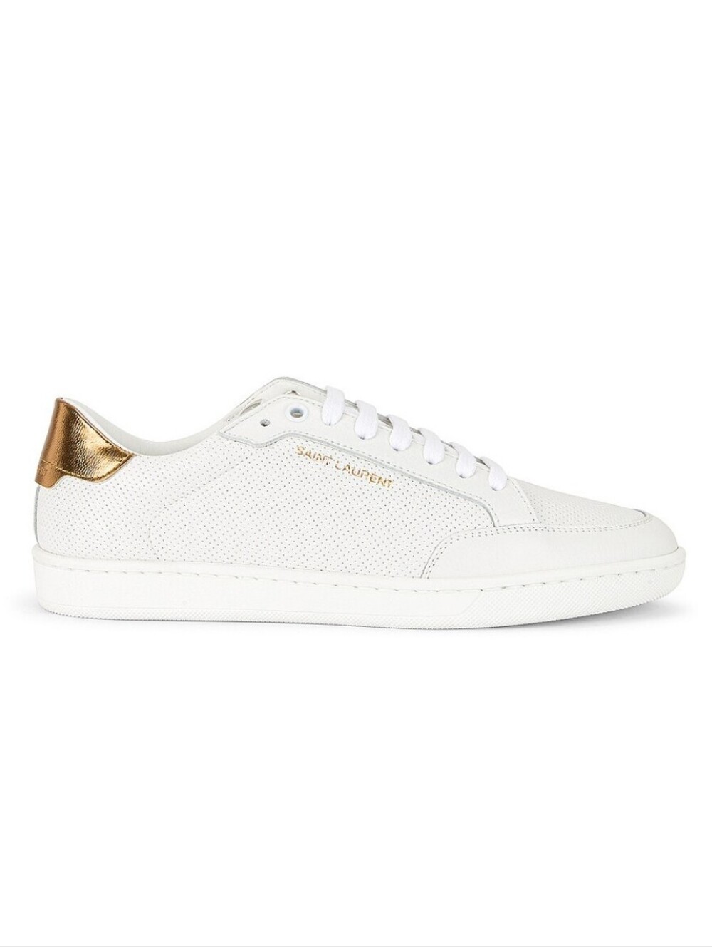 Saint Laurent White Leather Sneakers with Metallic Gold Heel Tab